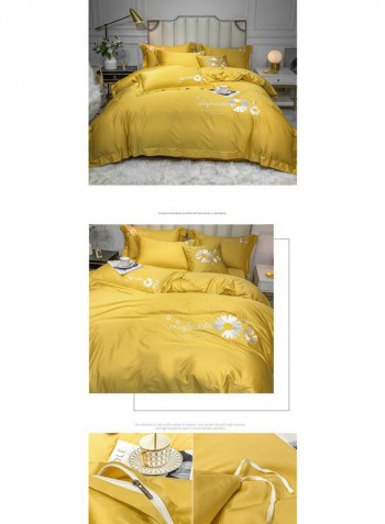 4-Piece Printed Bedding Set Cotton Yellow/White/Grey