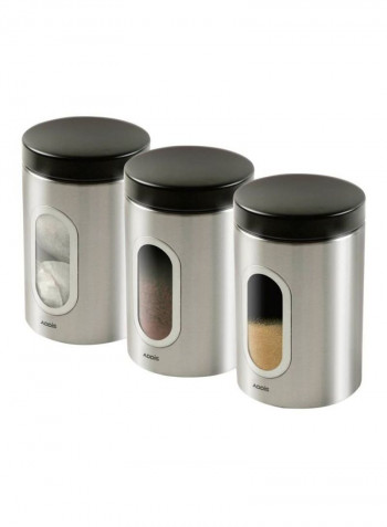 3-Piece Stainless Steel Canister Set Silver/Clear 54centimeter