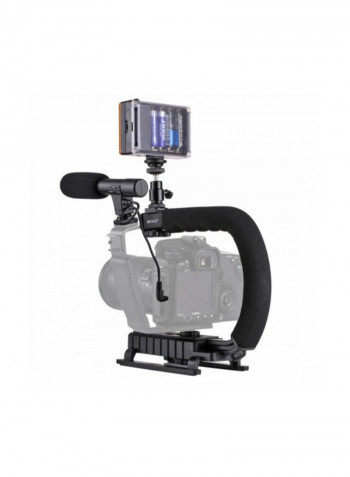 Portable Handheld Dv Bracket Stabilizer With Led Studio Light And Video Shotgun Microphone Kit Black