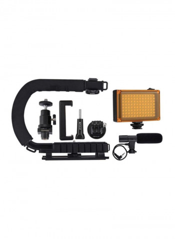 Portable Handheld Dv Bracket Stabilizer With Led Studio Light And Video Shotgun Microphone Kit Black