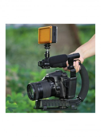 Portable Handheld Dv Bracket Stabilizer With Led Studio Light And Video Shotgun Microphone Kit Black