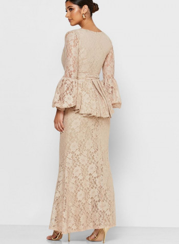 Puff Sleeve Maxi Dress Beige