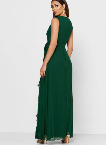 Sleeveless Ruffle Maxi Dress Green