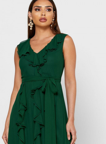 Sleeveless Ruffle Maxi Dress Green
