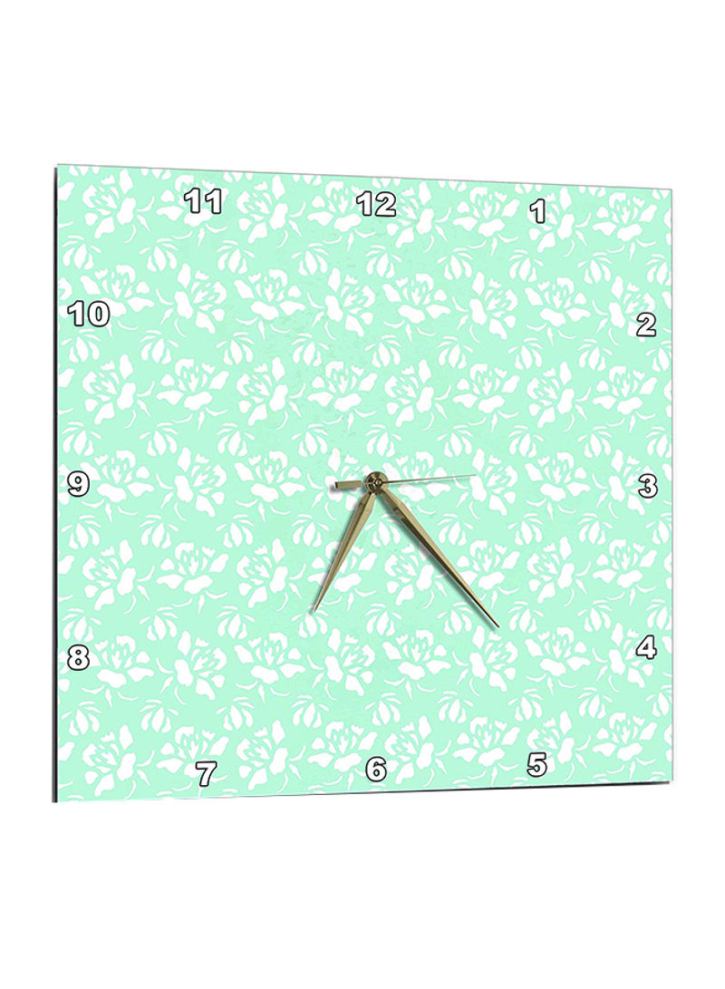 Rosebuds Pattern Wall Clock Green/White 13 x 14inch