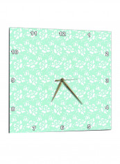 Rosebuds Pattern Wall Clock Green/White 13 x 14inch