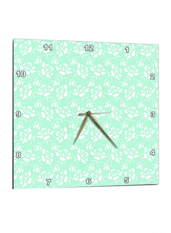 Rosebuds Pattern Wall Clock Green/White 13 x 14inch