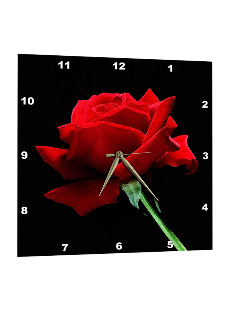 Rose Printed Wall Clock Black/Red 13 x 13inch
