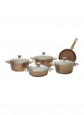 9-Piece  Granite Coated Cookware Set Brown