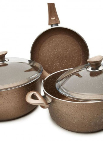 9-Piece  Granite Coated Cookware Set Brown