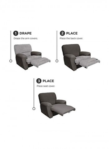 4-Piece Recliner Arm Chair Slipcover Set With Side Pocket Grey