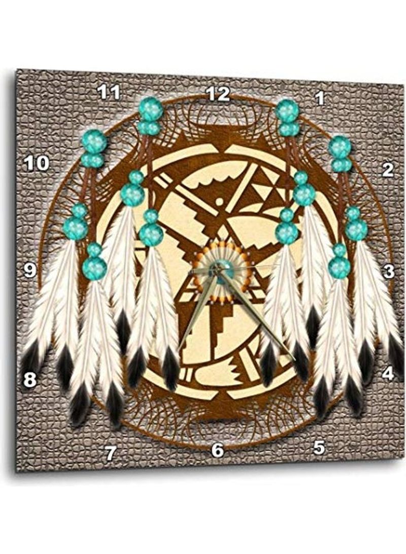 Designer One Of A Kind Native American Art Wall Clock Multicolour 10x10inch