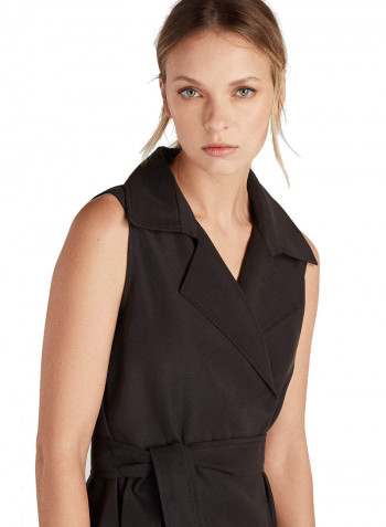 Trench Coat Style Sleeveless Dress Black