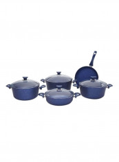 9-Piece  Granite Coated Cookware Set Blue/Clear Deep Pots 26, Deep Pots 28, Deep Pots 30, Flat Pot 26, Frypan 26cm