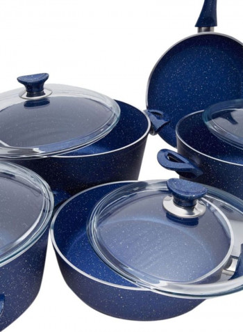 9-Piece  Granite Coated Cookware Set Blue/Clear Deep Pots 26, Deep Pots 28, Deep Pots 30, Flat Pot 26, Frypan 26cm
