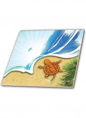 Sea Turtle Printed Decorative Wall Hanging Tile Multicolour