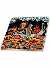 Devil Dream Folk Art Printed Decorative Tile Orange/Blue/Black