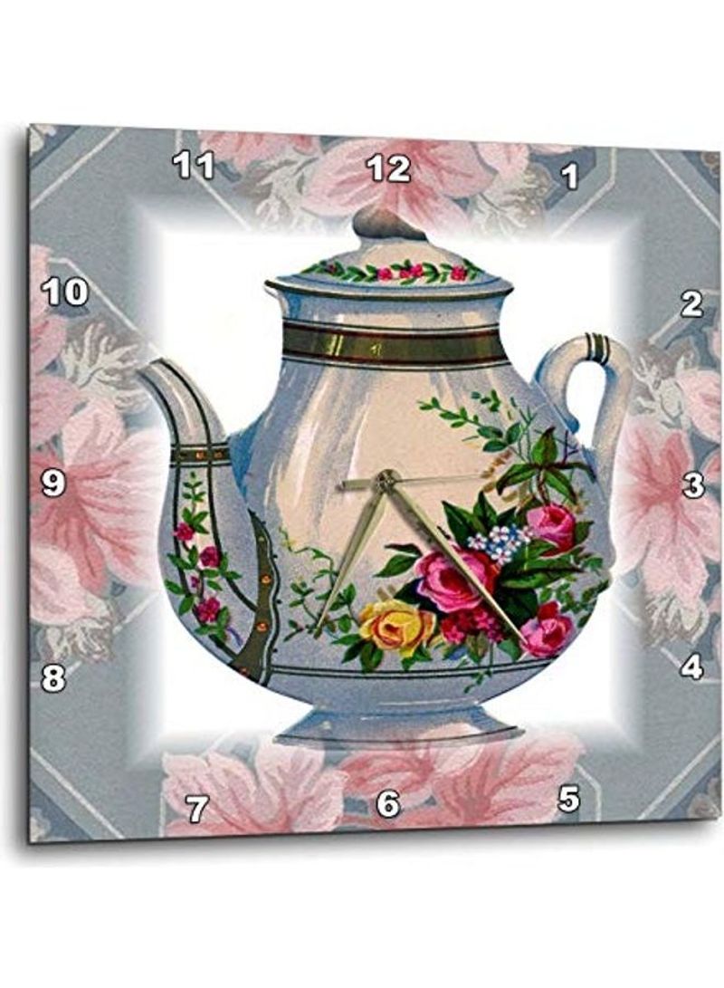Victorian Flower Teapot Printed Wall Clock Multicolour 10x10inch