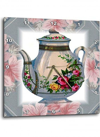 Victorian Flower Teapot Printed Wall Clock Multicolour 10x10inch
