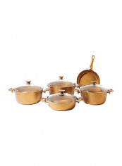 9-Piece Cookware Set Copper/Clear 3x Deep Pot (26, 28, 30), 1x Flat Pot - 26cm
