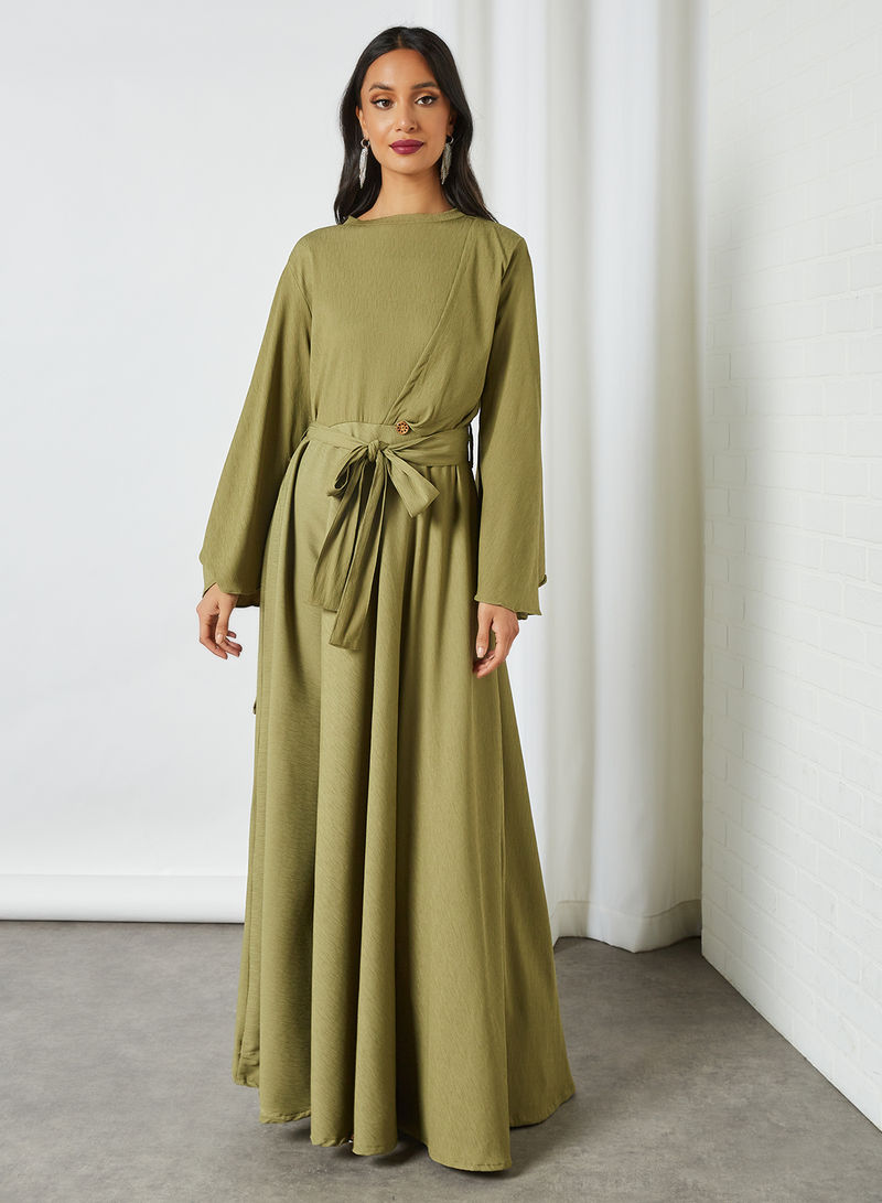 Greek Style Belted Dress Green