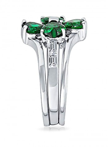 925 Sterling Silver CZ Studded Ring Silver/Green