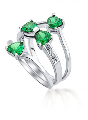 925 Sterling Silver CZ Studded Ring Silver/Green