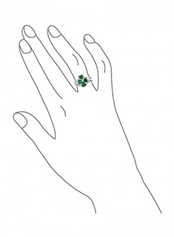 925 Sterling Silver CZ Studded Ring Silver/Green