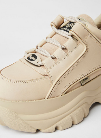 Leather Platform Sneakers Cream