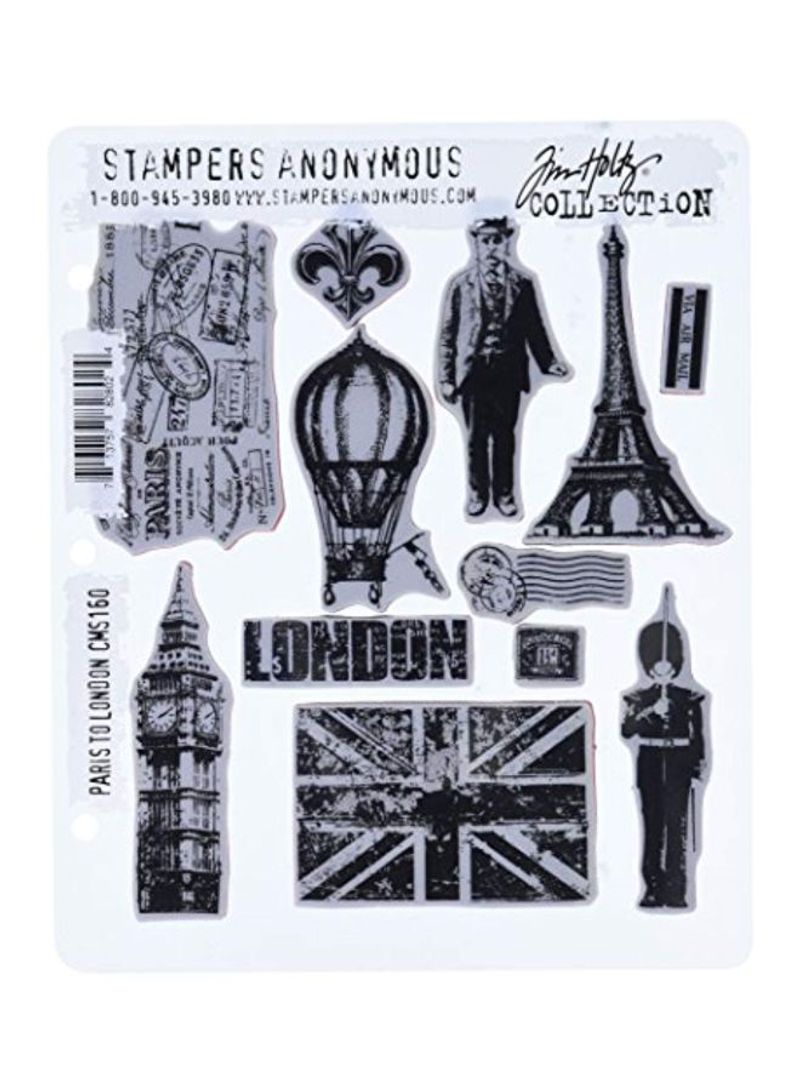 Tim Holtz Collection Rubber Stamp Set - Paris To London Grey/Black