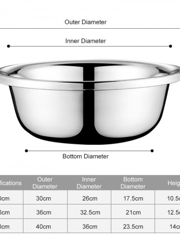 Multipurpose Stainless Steel Mixing Bowl Silver 36 x 21 x 36cm