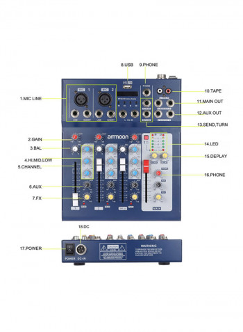 F4-USB 3 Channel Digital Mic Line Audio Mixing Console