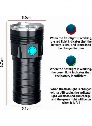 3 Gears Luminous Flux LED Flashlight Black 15x7x7cm