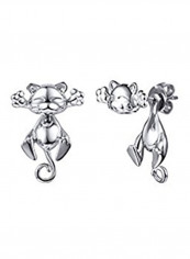 925 Sterling Silver 3D Kitten K**s Me Hug Me Studs