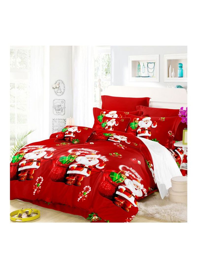 4-Piece 3D Santa Printed Duvet Cover Set Polyester Red/White/Green Full