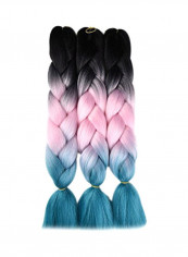 3-Piece Braided Hair Extension Set Black/Pink/Blue