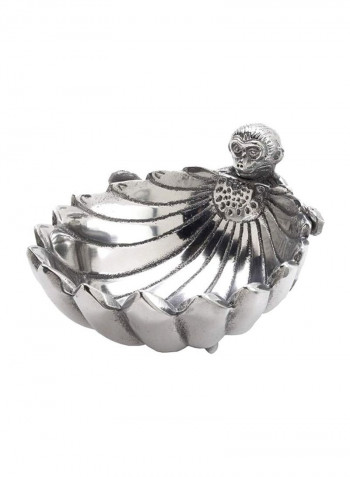 Monkey Shaped Banana Or Nut Dish Silver 6.5x5x3inch