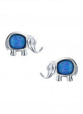 925 Sterling Silver Elephant Stud Earrings With Opal