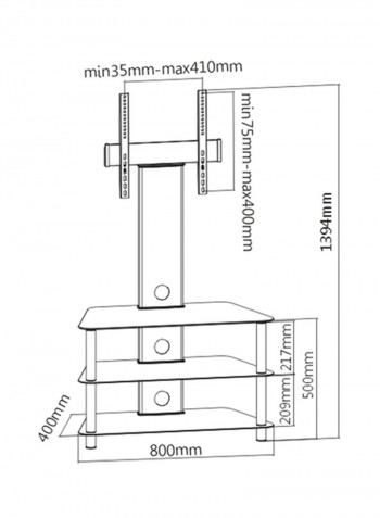 Floor TV Stand 800x400x1294millimeter Black