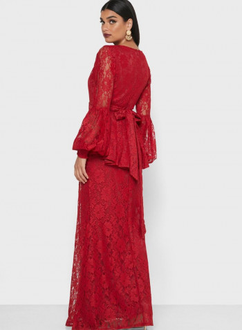 Floral Lace Maxi Dress Red