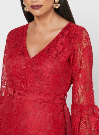 Floral Lace Maxi Dress Red