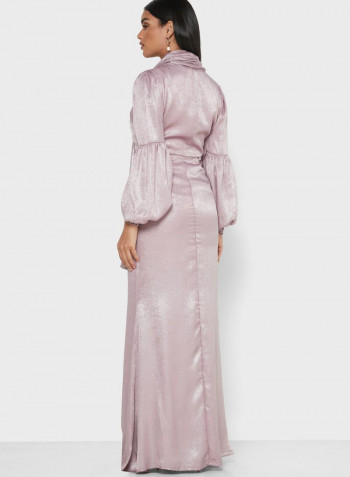 Tie Neck Balloon Sleeves Maxi Dress Mauve