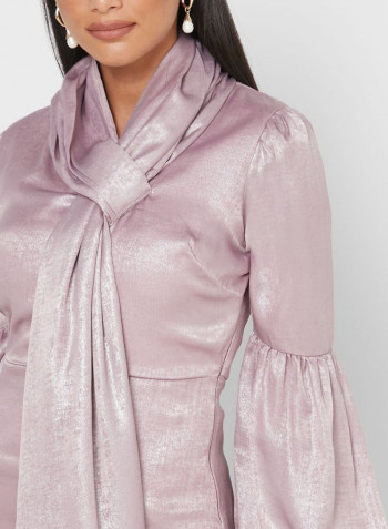 Tie Neck Balloon Sleeves Maxi Dress Mauve