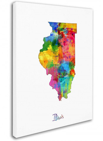 Illinois Map Canvas Wall Art Multicolour 14 x 19inch