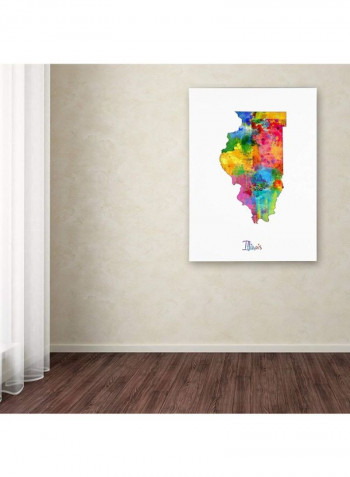 Illinois Map Canvas Wall Art Multicolour 14 x 19inch