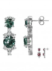 925 Sterling Silver Round Shape Simulated Color Change Alexandrite And Cubic Zircon Stud Earrings