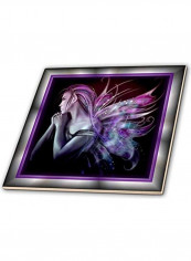 Mystical Fairy Printed Decorative Tile Purple/Black/Grey 28cm