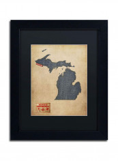 Michigan Map Denim Jeans Style Framed Wall Art Multicolour 11 x 14inch