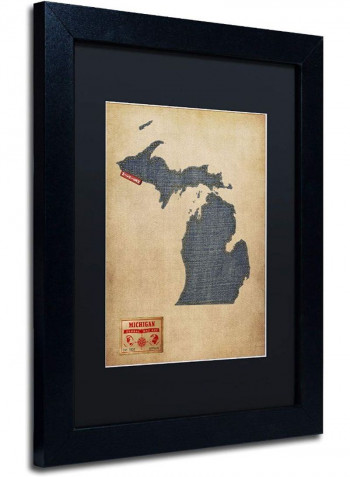 Michigan Map Denim Jeans Style Framed Wall Art Multicolour 11 x 14inch