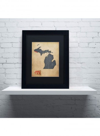 Michigan Map Denim Jeans Style Framed Wall Art Multicolour 11 x 14inch